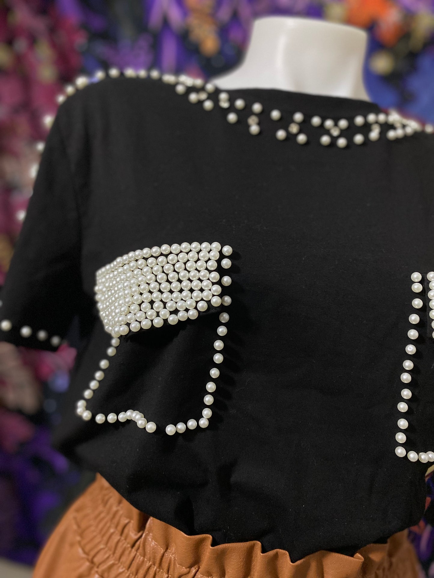 Tshirt top perlas decorativas