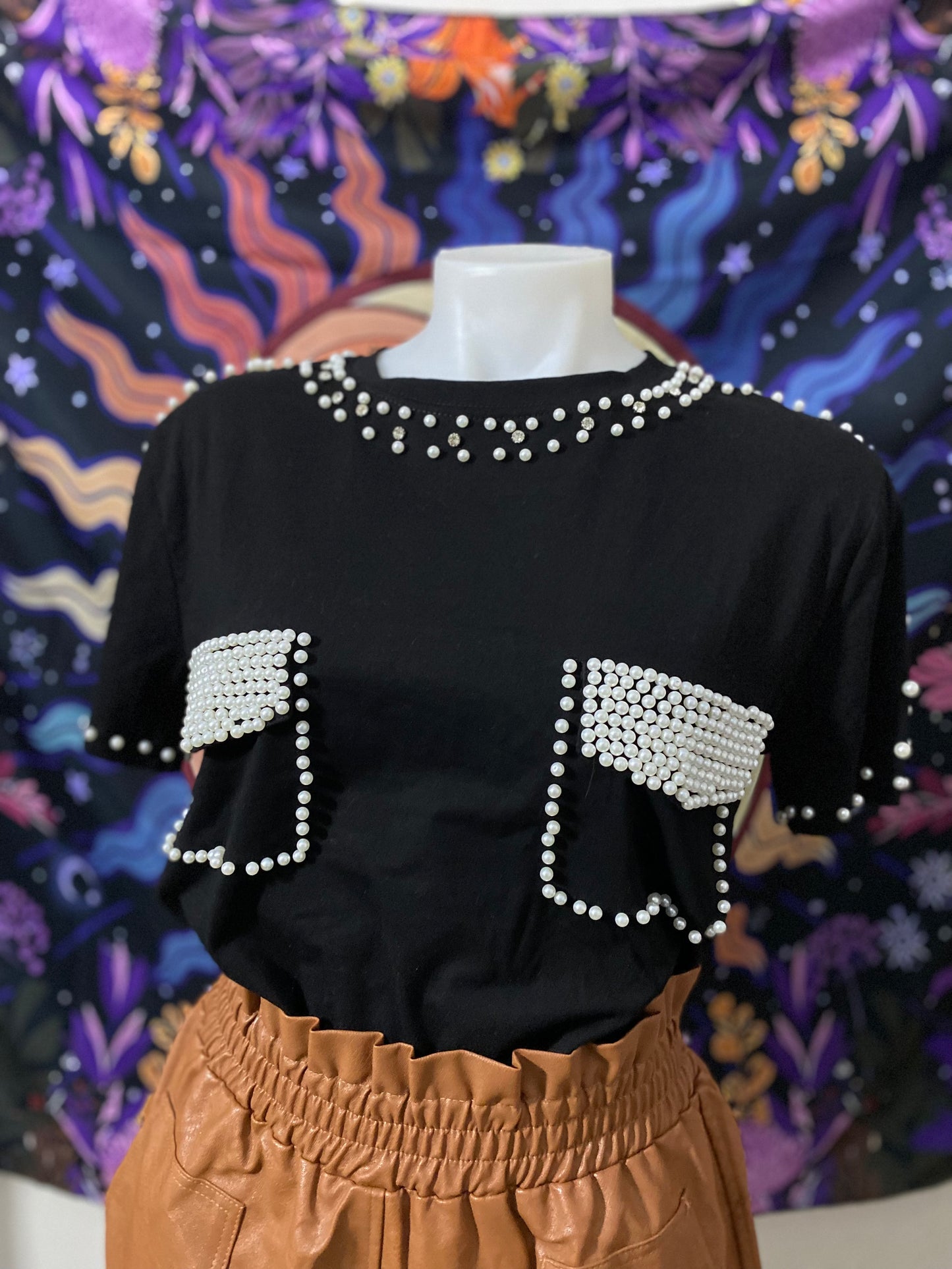 Tshirt top perlas decorativas